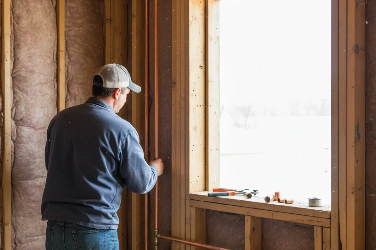 Licensed plumber running new copper supply lines in a Pine home